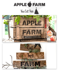 Apple Farm | You Cut Tree is a 2-piece stencil kit, offering mix and match all season designs! Stenciled vintage inspired sign designs that offer professional results.