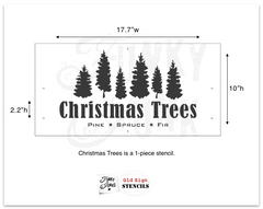 Christmas Trees is a charming Christmas tree farm-styled stencil design that includes text and a forest of 6 randomly sized hand drawn trees. By Funky Junk's Old Sign Stencils.