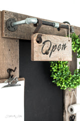 Make this pipe hung Open and Closed sign with Open-Closed stencils by Funky Junk's Old Sign Stencils.