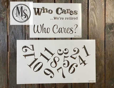S0716 Who Cares 2 part Clock stencil - available in 2 sizes
