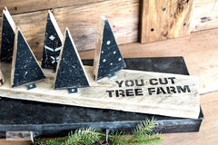 Mini Christmas Tree Signs is a versatile Christmas tree-themed stencil kit sized for smaller projects! Designed with two trees, sleigh, crate, sack, wagon, with You Cut Tree Farm, Fresh Cut Christmas Trees and Pine Spruce Fir.