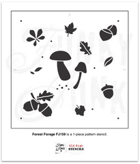 Capture the whimsy of a forest meander with our Forest Forage stencil! This quaint stencil pattern includes mushrooms, leaves, chestnuts, and acorns, perfect for capturing a forest's best gatherings. Add a touch of nature to any project with this unique stencil!