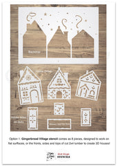 Create a dreamy holiday scene with the Gingerbread Village stencil! Included are three charming gingerbread houses with hand-drawn icing details. Included is a sky scene if stenciling on a flat surface, or use the additional stencil pieces designed to fit perfectly on cut 2x4s to create 3D houses.&nbsp;