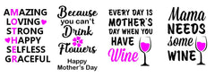 S0897 Mother's Day Wine Bag Sayings - 4pc Set