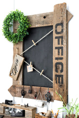Make this Office framed bulletin painted chalkboard loaded with farmhouse charm with Funky Junk's Old Sign Stencils!