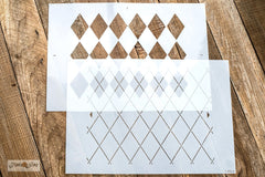 Argyle by Funky Junk's Old Sign Stencils, is a 2-piece stencil available in Small and Large. It's now possible to stencil this classic pattern onto any surface that accepts paint! The two sizes offer the perfect scales for small projects, or larger such as furniture.