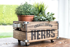 Locally Grown Herbs garden stencil by Funky Junk's Old Sign Stencils celebrates all things garden, sign, crate or grain sack style! Big, bold timeless letters with decorative herb leaf graphics to complete your garden loving story. This stencil is compact for smaller garden projects.