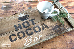 Hot Cocoa with Cup is a Christmas stencil that celebrates our love for this special holiday beverage! Designed in bold letters reading Hot Cocoa Bar, with a cup serving up a wintery snowflake!