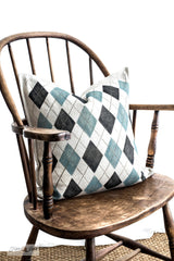 Argyle - large on an Ikea Jofrid pillow with Funky Junk's Old Sign Stencils! Argyle is a 2-piece stencil offering the ability to get a true argyle stenciled look. Offered in 2 sizes.
