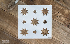 Barn Quilt Star by Funky Junk's Old Sign Stencils is a repeating, reusable pattern stencil that mimics popular vintage star tiles! Images include rotating large and small quilt stars designed to repeat. Perfectly scaled for smaller projects to get the look of larger tile stars.