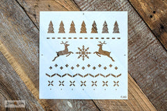 Christmas Sweater by Funky Junk's Old Sign Stencils is a repeating Christmas sweater pattern stencil that adds cozy festive charm to your painted projects! Designed with reindeer, a snowflake, trees and stitching patterns for an authentic sweater look. Sized in a square shape perfect for throw pillows.