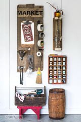 Market tool storage, made with Farmer's Market, a stencil by Funky Junk's Old Sign Stencils