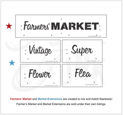 Market Extensions by Funky Junk's Old Sign Stencils. Paint professional looking vintage farmhouse styled market signs with Vintage, Super, Flower and Flea.