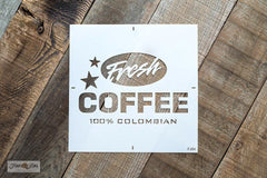 The Fresh Coffee stencil by Funky Junk's Old Sign Stencils celebrates our favorite beverage! Styled as a logo, this coffee design looks fabulous stenciled as a crate stamp, sign, on pillow covers and fits perfectly on most smaller scaled projects. It's designed to work with our Grain Sack Stripes to create an authentic coffee sack look!