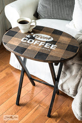 The Fresh Coffee stencil by Funky Junk's Old Sign Stencils celebrates our favorite beverage! Styled as a logo, this coffee design looks fabulous stenciled as a crate stamp, sign, on pillow covers and fits perfectly on most smaller scaled projects. It's designed to work with our Grain Sack Stripes to create an authentic coffee sack look!