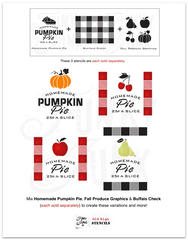 Mix and match the fall stencils Homemade Pumpkin Pie, Buffalo Check and Fall Produce Graphics (each sold separately) to create these fruit pie variations! By Funky Junk's Old Sign Stencils.