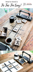 Learn how to stencil this easy and interactive Tic Tac Toe tray with scrap wood and the Tic Tac Toe stencils from Funky Junk's Old Sign Stencils! #oldsignstencils #tictactoe #stencils #funkyjunkinteriors