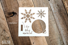 Joy - Small is a festive Christmas sign stencil design bursting with loads of creative mix & match options! Use Joy by itself in horizontal or vertical formats, with the option to replace the O in Joy with Accessories, that include 2 snowflakes, ornament, hook, ribbon, and to the world text. 