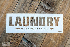 Decorate your laundry room in vintage style with a Laundry Wash Dry Fold stencil, available in 2 sizes! By Funky Junk's Old Sign Stencils.