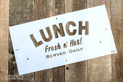 Lunch by Funky Junk's Old Sign Stencils. Paint professional looking vintage farmhouse styled food signs onto reclaimed wood or furniture with this stencil!