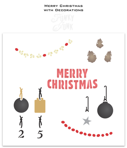 FJ150 Funky Junk's Merry Christmas with Decorations stencil