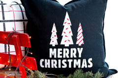 Merry Christmas and Mini Christmas Patterns on a black festive pillow in red, white and black | Funky Junk's Old Sign Stencils