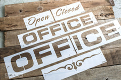 Office and Open-Closed stencils by Funky Junk's Old Sign Stencils
