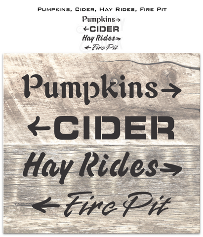 FJ142 Funky Junk's Pumpkins, Cider, Hay Rides, Fire Pit stencil