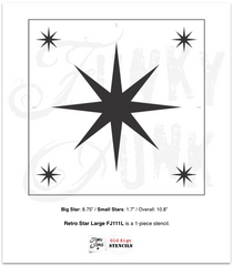 The Retro Star - Large stencil by Funky Junk's Old Sign Stencils is a reusable, repeating pattern stencil that mimics the look of vintage star tiles! Designed with 1 large center star, and 4 smaller surrounding stars in the corners for easy repeating. For stenciling floors, walls, customizing door mats, and more!