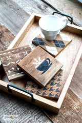 Create rustic wintery coasters with stencil patterns from Funky Junk's Old Sign Stencils!