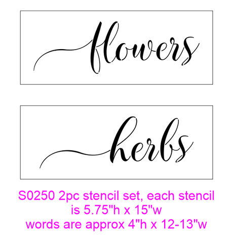 S0250 Flowers & Herbs, 2 piece Script Stencil set