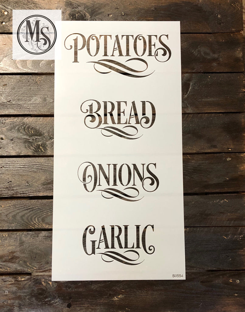 S0554 Ornate Potato, Bread, Onion, Garlic Stencil