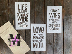 S0838 Wine bag sayings - sold in sets of 3