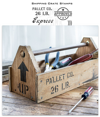 The Shipping Crate Stamps stencil is designed to help you create the illusion that your project was made out of a shipping crate! This series uses a true stencil font, along with a bold arrow and Approved stamp for a little extra authentic punch! Perfect for pallet wood, lumber, or any wood projects small or large.