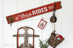 Sleigh Rides by Funky Junk's Old Sign Stencils. Create professional painted winter themed sleigh styled signs onto reclaimed wood in minutes with this festive, wintery stencil design!