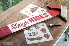 Christmas Graphics and Winter Graphics by Funky Junk's Old Sign Stencils. Paint professional looking winter themed designs consisting of 3 sizes of snowflakes, hot cocoa, 2 arrows, and 25 cents this stencil! All designs on one sheet.