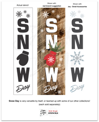 Snow Day is a vertical winter / Christmas stencil that celebrates the joyful aspects of a good snowfall! Includes a cozy glove that can be enhanced with the added snowflakes. Makes a perfect Christmas decorating front porch sign or as wall decor.