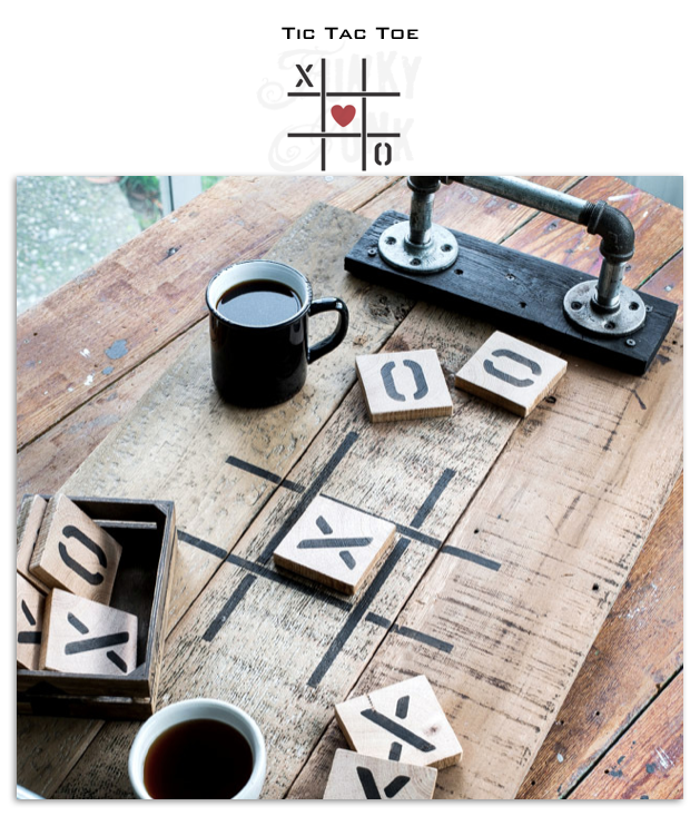 Tic Tac Toe stencil by Funky Junk's Old Sign Stencils is a 10" x 10" 1-piece stencil designed with a grid, X, O, and a heart. Perfect to design an all-season board game or to create the perfect whimsical Valentine's Day project take!