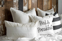 Bed & Breakfast pillow stenciled onto an Ikea pillow case. Made with part of the Getaway Collection from Funky Junk's Old Sign Stencils