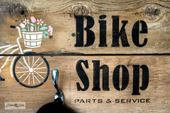 The Bike Collection stencils by Funky Junk's Old Sign Stencils offers many unique ways to customize! Includes an adaptable bike (male / female / sports / cruiser), bike basket, crate, dog, cat, flowers, and various bike sayings such as Bike the Trails, Cruise the Trails, Mountain Biking, Bike Path, and Cycling Tours.