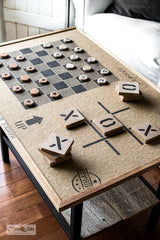 Learn how to make this DIY Checkers and Tic Tac Toe game board and puzzle board with a bulletin board and Funky Junk's Old Sign Stencils!