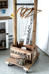 A wood crate stencil trolley, made with Farmer's Market, a stencil by Funky Junk's Old Sign Stencils