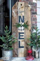 Make this rustic Joyeux Noel gift tag Christmas sign with an Argyle ornament with Funky Junk's Old Sign Stencils!