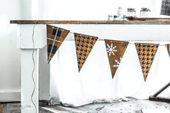 Create this adorable patterned banner with Buffalo Check, Plaid, Houndstooth and more with Funky Junk's Old Sign Stencils